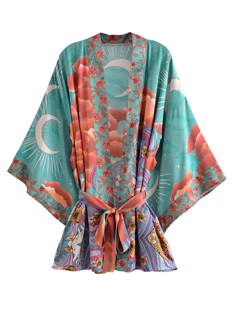 Celestia – Star and Moon Print Kimono Robe