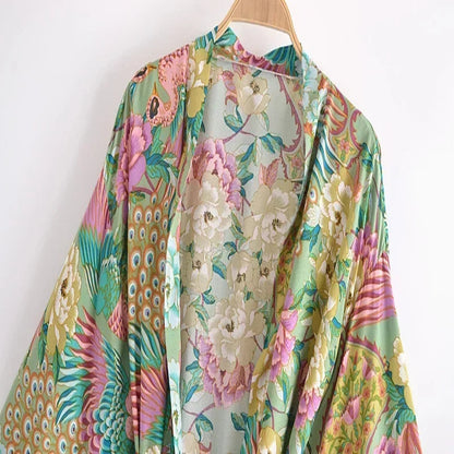 Boho Queens – Vintage Peacock Floral Kimono Robe