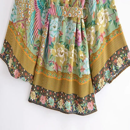Boho Queens – Vintage Peacock Floral Kimono Robe
