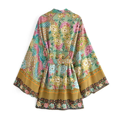 Boho Queens – Vintage Peacock Floral Kimono Robe