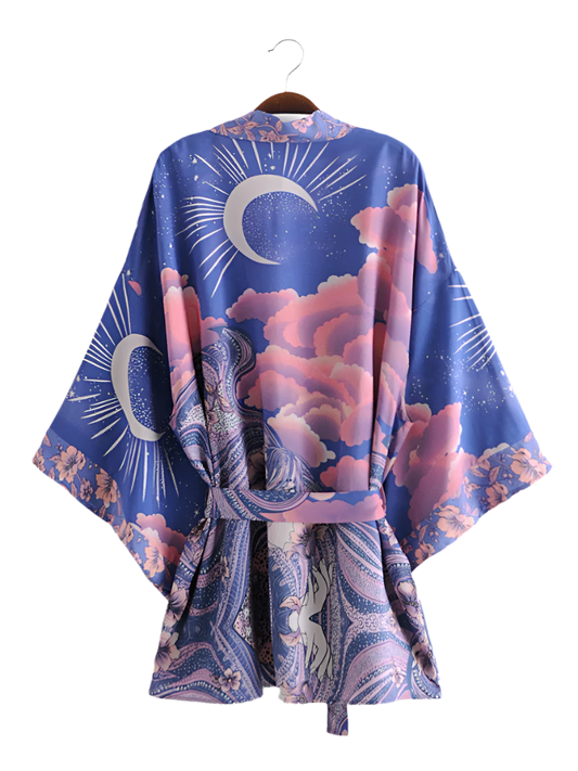 Celestia – Star and Moon Print Kimono Robe