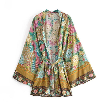 Boho Queens – Vintage Peacock Floral Kimono Robe